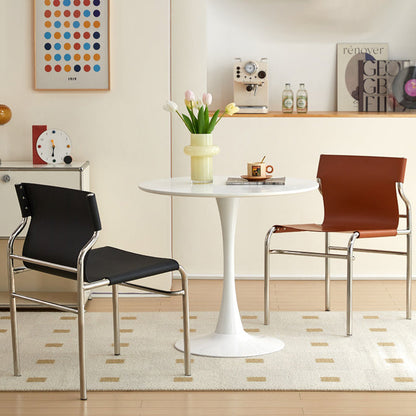 Modern Minimalist Rectangular Genuine Leather Iron Frame Dining Chair For Dining Room