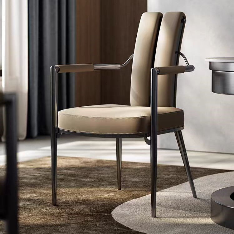 Contemporary Nordic Square Upholstered Microfiber Leather Stainless Steel Dining Chair Backrest For Dining Room