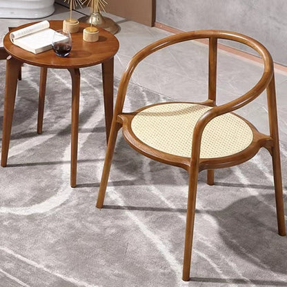 Traditional Chinese Round Ash Wood Rattan Dining Chair Backrest For Dining Room