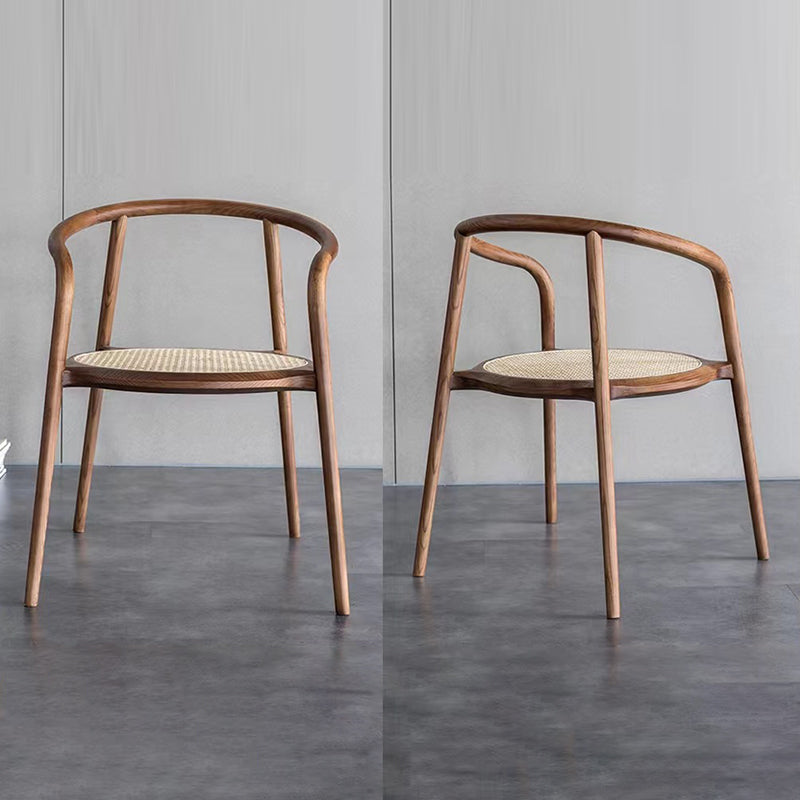 Traditional Chinese Round Ash Wood Rattan Dining Chair Backrest For Dining Room
