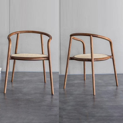 Traditional Chinese Round Ash Wood Rattan Dining Chair Backrest For Dining Room