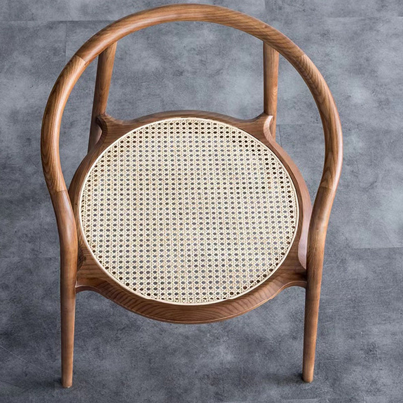 Traditional Chinese Round Ash Wood Rattan Dining Chair Backrest For Dining Room