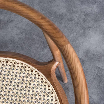 Traditional Chinese Round Ash Wood Rattan Dining Chair Backrest For Dining Room