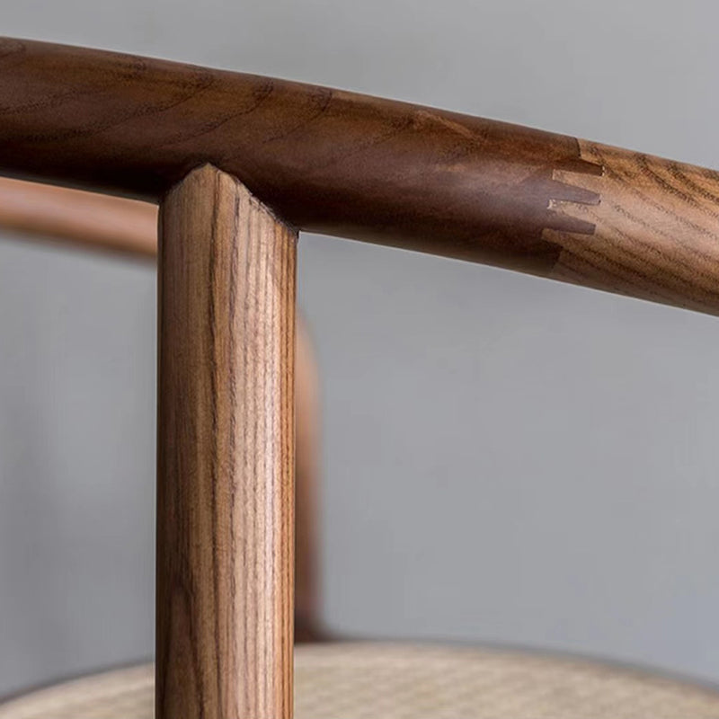 Traditional Chinese Round Ash Wood Rattan Dining Chair Backrest For Dining Room