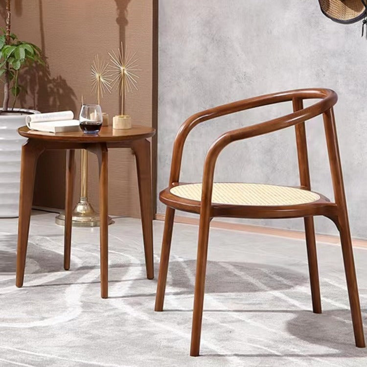 Traditional Chinese Round Ash Wood Rattan Dining Chair Backrest For Dining Room