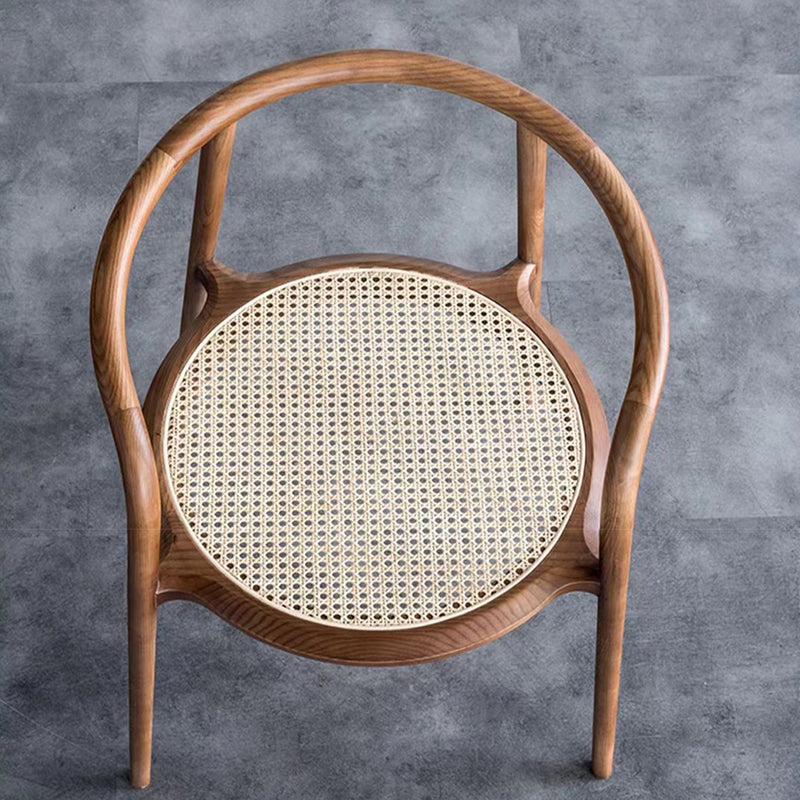 Traditional Chinese Round Ash Wood Rattan Dining Chair Backrest For Dining Room
