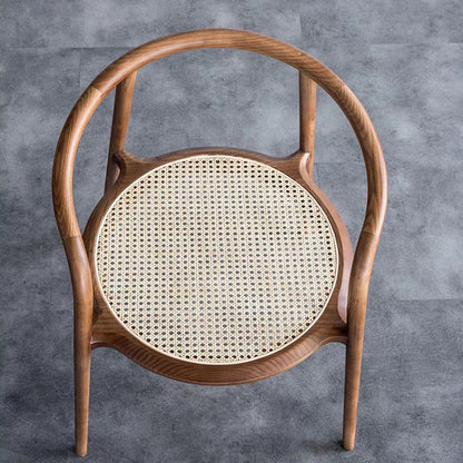Traditional Chinese Round Ash Wood Rattan Dining Chair Backrest For Dining Room