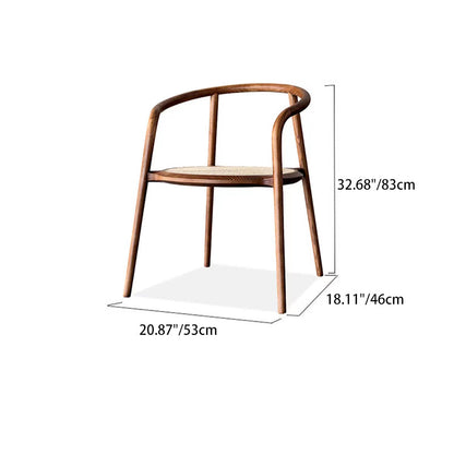 Traditional Chinese Round Ash Wood Rattan Dining Chair Backrest For Dining Room