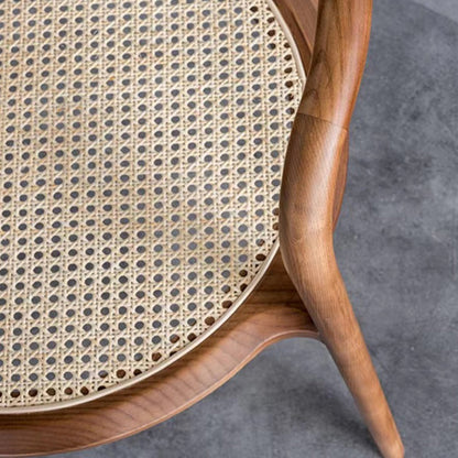 Traditional Chinese Round Ash Wood Rattan Dining Chair Backrest For Dining Room