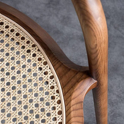 Traditional Chinese Round Ash Wood Rattan Dining Chair Backrest For Dining Room
