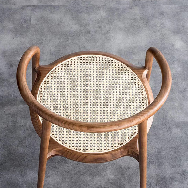 Traditional Chinese Round Ash Wood Rattan Dining Chair Backrest For Dining Room