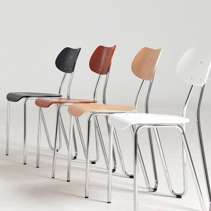 Modern Minimalist Round Geometric Stainless Steel Faux Plank Dining Chair For Dining Room