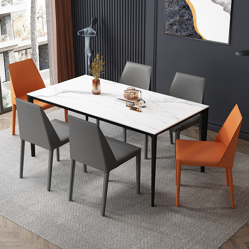 Contemporary Nordic Square Upholstered Genuine Leather Carbon Steel Dining Chair Backrest For Dining Room