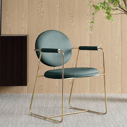 Contemporary Nordic Round Upholstered Microfiber Leather  Titanium Frame Dining Chair Backrest For Dining Room