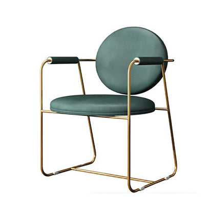 Contemporary Nordic Round Upholstered Microfiber Leather  Titanium Frame Dining Chair Backrest For Dining Room