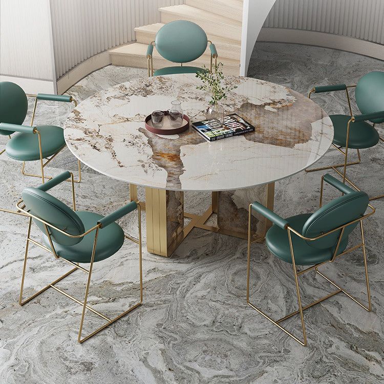 Contemporary Nordic Round Upholstered Microfiber Leather  Titanium Frame Dining Chair Backrest For Dining Room