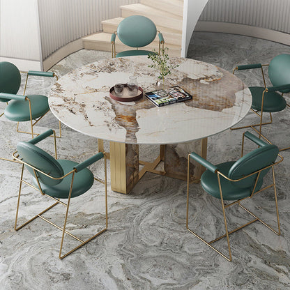 Contemporary Nordic Round Upholstered Microfiber Leather  Titanium Frame Dining Chair Backrest For Dining Room