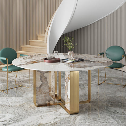 Contemporary Nordic Round Upholstered Microfiber Leather  Titanium Frame Dining Chair Backrest For Dining Room