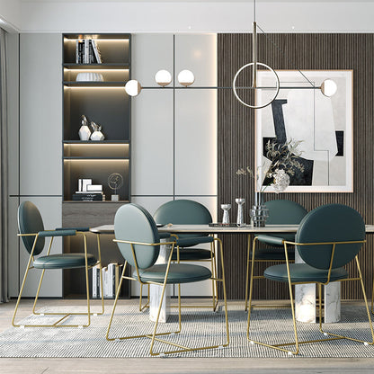 Contemporary Nordic Round Upholstered Microfiber Leather  Titanium Frame Dining Chair Backrest For Dining Room