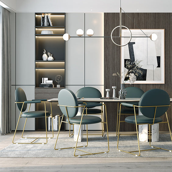 Contemporary Nordic Round Upholstered Microfiber Leather  Titanium Frame Dining Chair Backrest For Dining Room