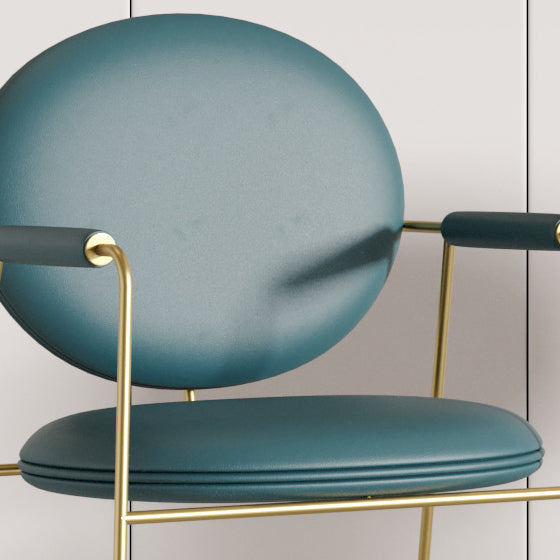 Contemporary Nordic Round Upholstered Microfiber Leather  Titanium Frame Dining Chair Backrest For Dining Room