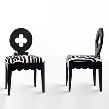 Traditional French Round Clover Backrest Square Upholstered Fabric Wood Vanity Stool For Bedroom