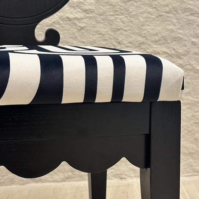 Traditional French Round Clover Backrest Square Upholstered Fabric Wood Vanity Stool For Bedroom