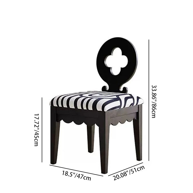 Traditional French Round Clover Backrest Square Upholstered Fabric Wood Vanity Stool For Bedroom