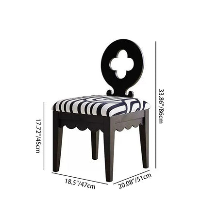 Traditional French Round Clover Backrest Square Upholstered Fabric Wood Vanity Stool For Bedroom