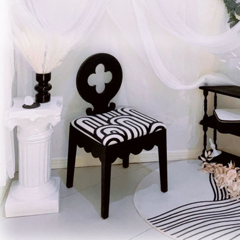 Traditional French Round Clover Backrest Square Upholstered Fabric Wood Vanity Stool For Bedroom