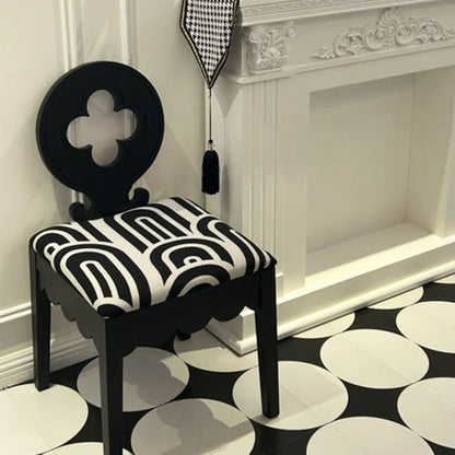 Traditional French Round Clover Backrest Square Upholstered Fabric Wood Vanity Stool For Bedroom