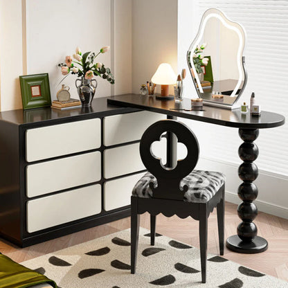 Traditional French Round Clover Backrest Square Upholstered Fabric Wood Vanity Stool For Bedroom