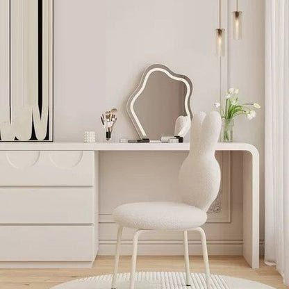 Contemporary Creative Round Upholstered Bunny Shape Backrest Lambswool Plank Iron Vanity Stool For Bedroom