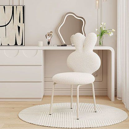 Contemporary Creative Round Upholstered Bunny Shape Backrest Lambswool Plank Iron Vanity Stool For Bedroom