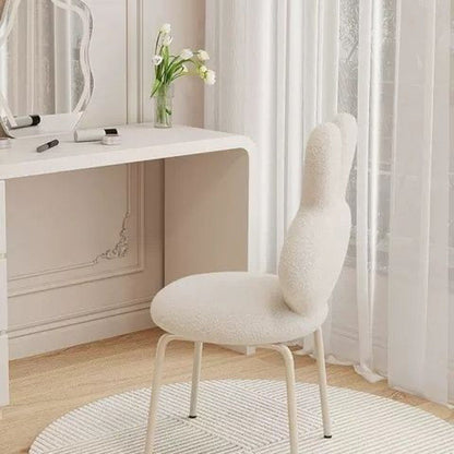 Contemporary Creative Round Upholstered Bunny Shape Backrest Lambswool Plank Iron Vanity Stool For Bedroom