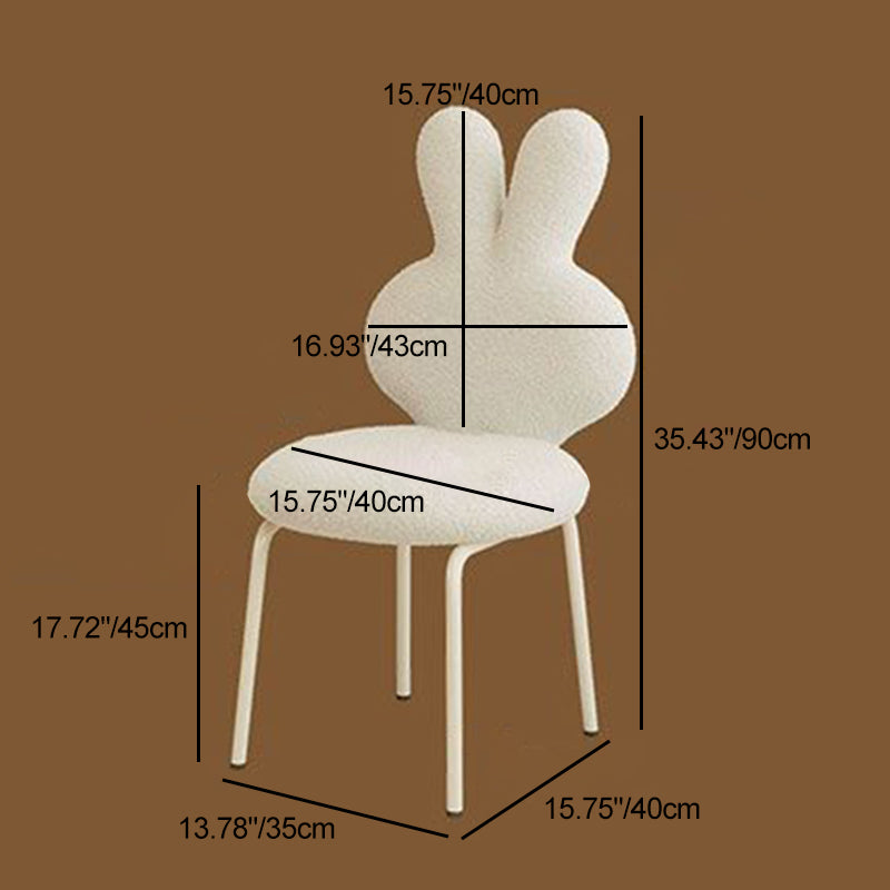 Contemporary Creative Round Upholstered Bunny Shape Backrest Lambswool Plank Iron Vanity Stool For Bedroom