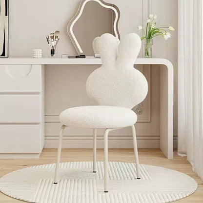 Contemporary Creative Round Upholstered Bunny Shape Backrest Lambswool Plank Iron Vanity Stool For Bedroom