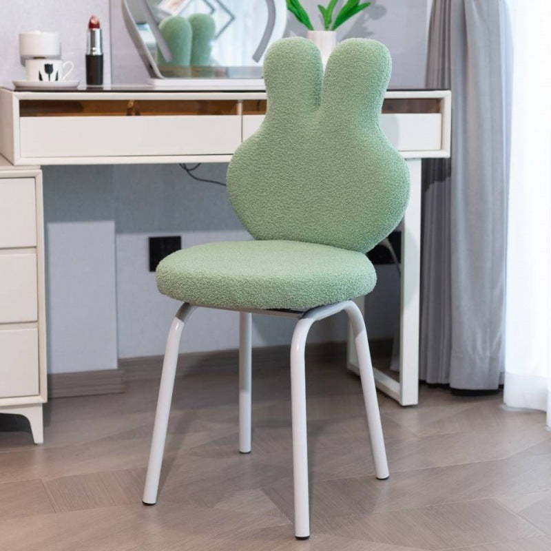 Contemporary Creative Round Upholstered Bunny Shape Backrest Lambswool Plank Iron Vanity Stool For Bedroom