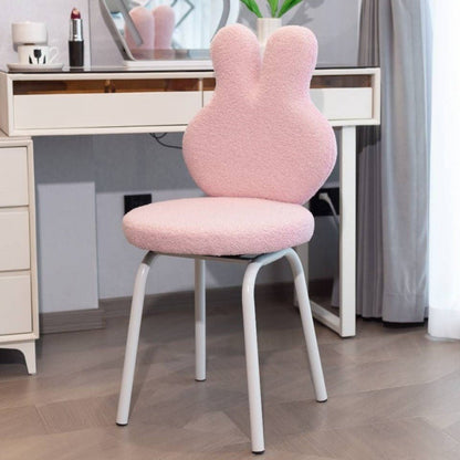 Contemporary Creative Round Upholstered Bunny Shape Backrest Lambswool Plank Iron Vanity Stool For Bedroom
