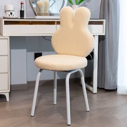 Contemporary Creative Round Upholstered Bunny Shape Backrest Lambswool Plank Iron Vanity Stool For Bedroom