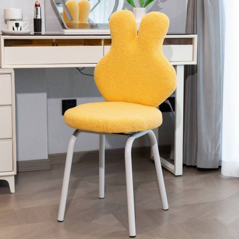 Contemporary Creative Round Upholstered Bunny Shape Backrest Lambswool Plank Iron Vanity Stool For Bedroom