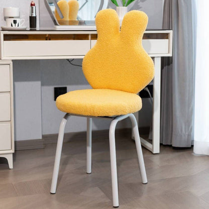 Contemporary Creative Round Upholstered Bunny Shape Backrest Lambswool Plank Iron Vanity Stool For Bedroom