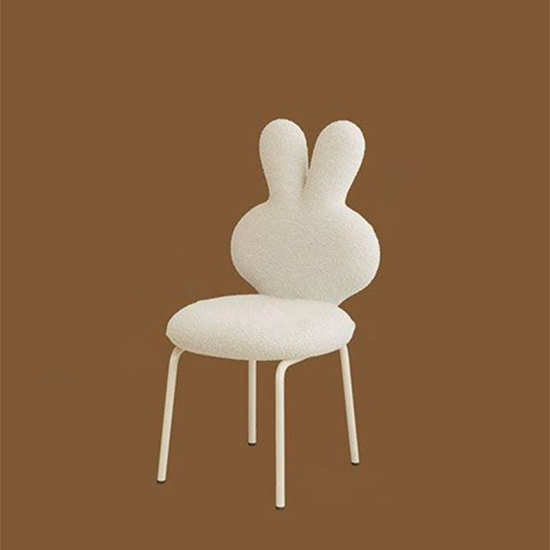 Contemporary Creative Round Upholstered Bunny Shape Backrest Lambswool Plank Iron Vanity Stool For Bedroom
