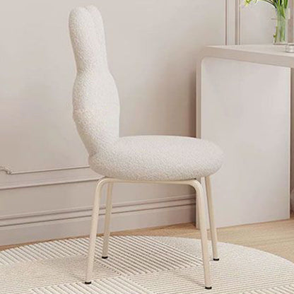 Contemporary Creative Round Upholstered Bunny Shape Backrest Lambswool Plank Iron Vanity Stool For Bedroom