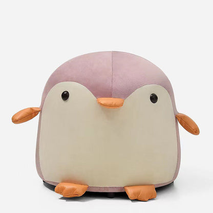 Contemporary Creative Kids Penguin Velvet Solid Wood Low Stool For Living Room