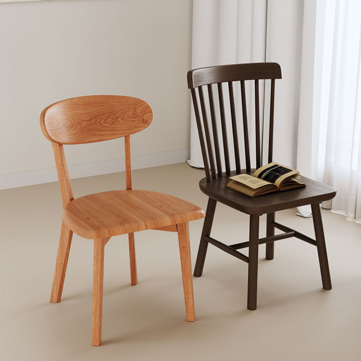 Modern Minimalist Square Solid Wood Dining Chair Backrest For Dining Room