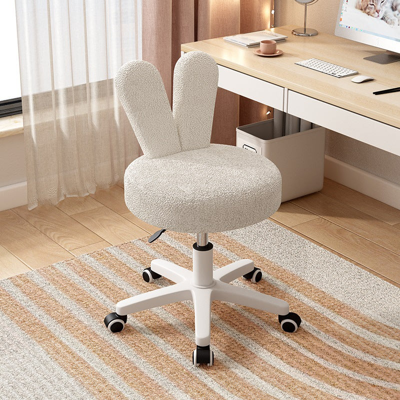 Contemporary Creative Round Rabbit Shape Backrest Lambswool Metal Frame Vanity Stool For Bedroom