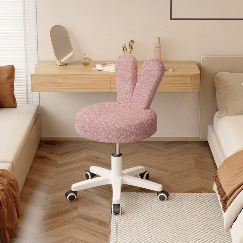 Contemporary Creative Round Rabbit Shape Backrest Lambswool Metal Frame Vanity Stool For Bedroom