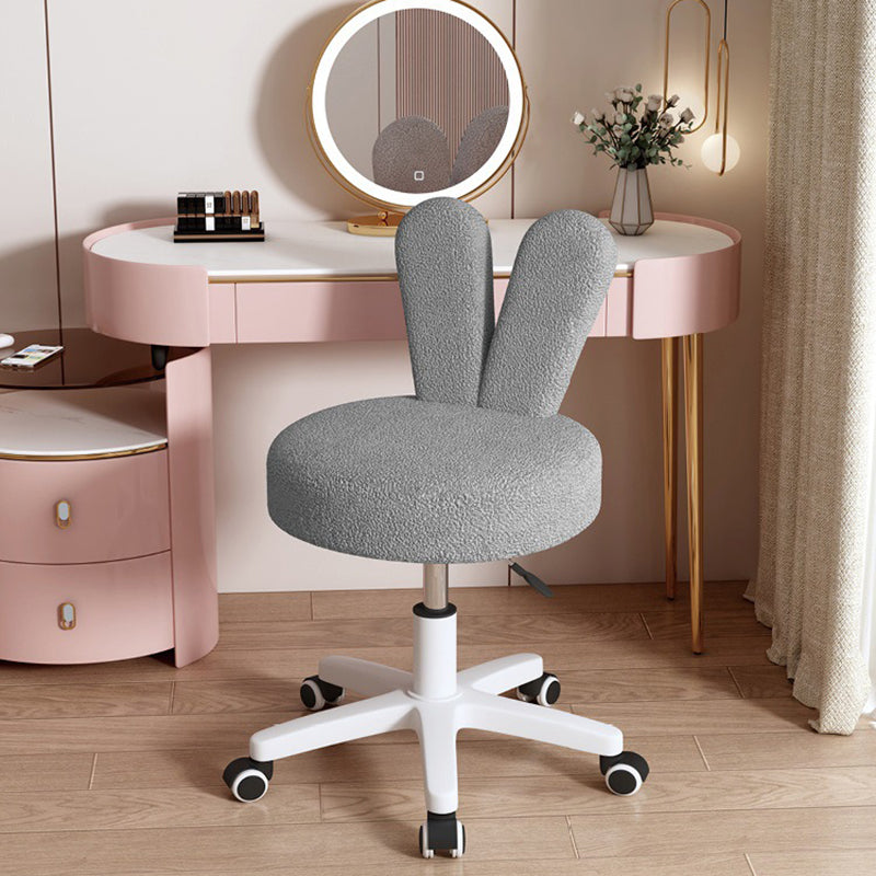 Contemporary Creative Round Rabbit Shape Backrest Lambswool Metal Frame Vanity Stool For Bedroom