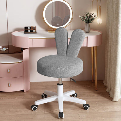 Contemporary Creative Round Rabbit Shape Backrest Lambswool Metal Frame Vanity Stool For Bedroom